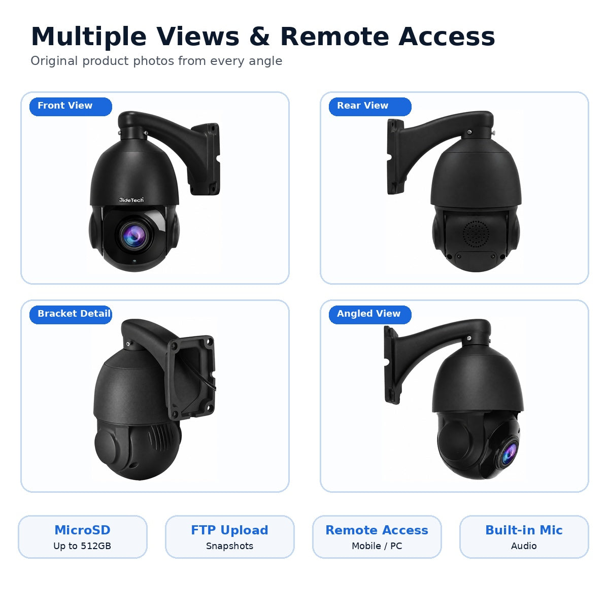 JideTech P2 original front rear bracket angled views with remote access and storage