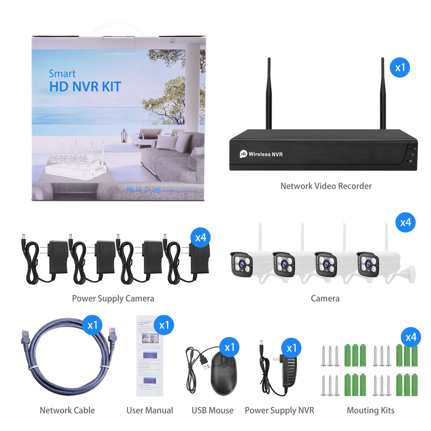 JideTech 4CH Wireless Security Camera System with 1TB Hard Drive,Complete Surveillance Systems,Motion Alert,WiFi NVR System UK Stock Free Shipping