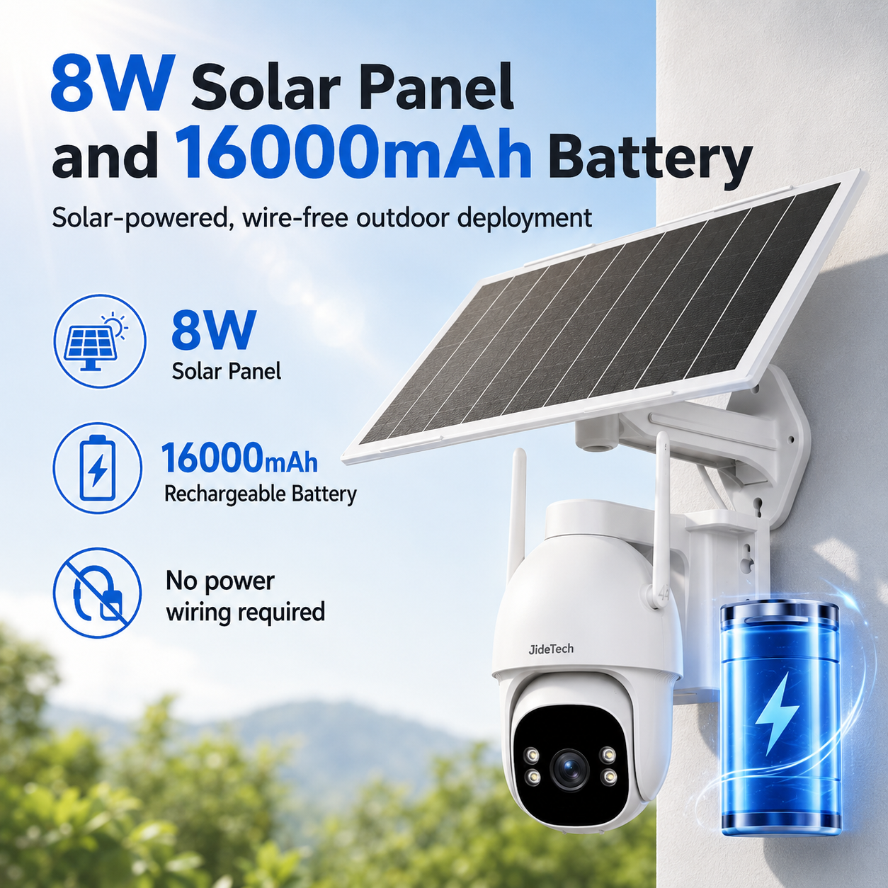 JideTech D01 3MP AOV Solar PTZ Camera with Wise-ISP – WiFi or 4G LTE
