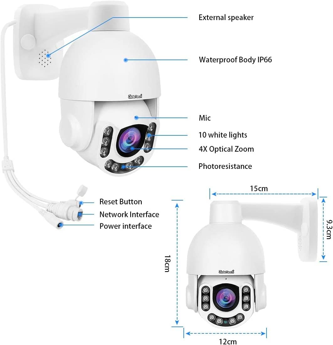 JideTech Outdoor PTZ POE Security Camera, HD 5MP Auto Tracking IP Camera with 5X Zoom