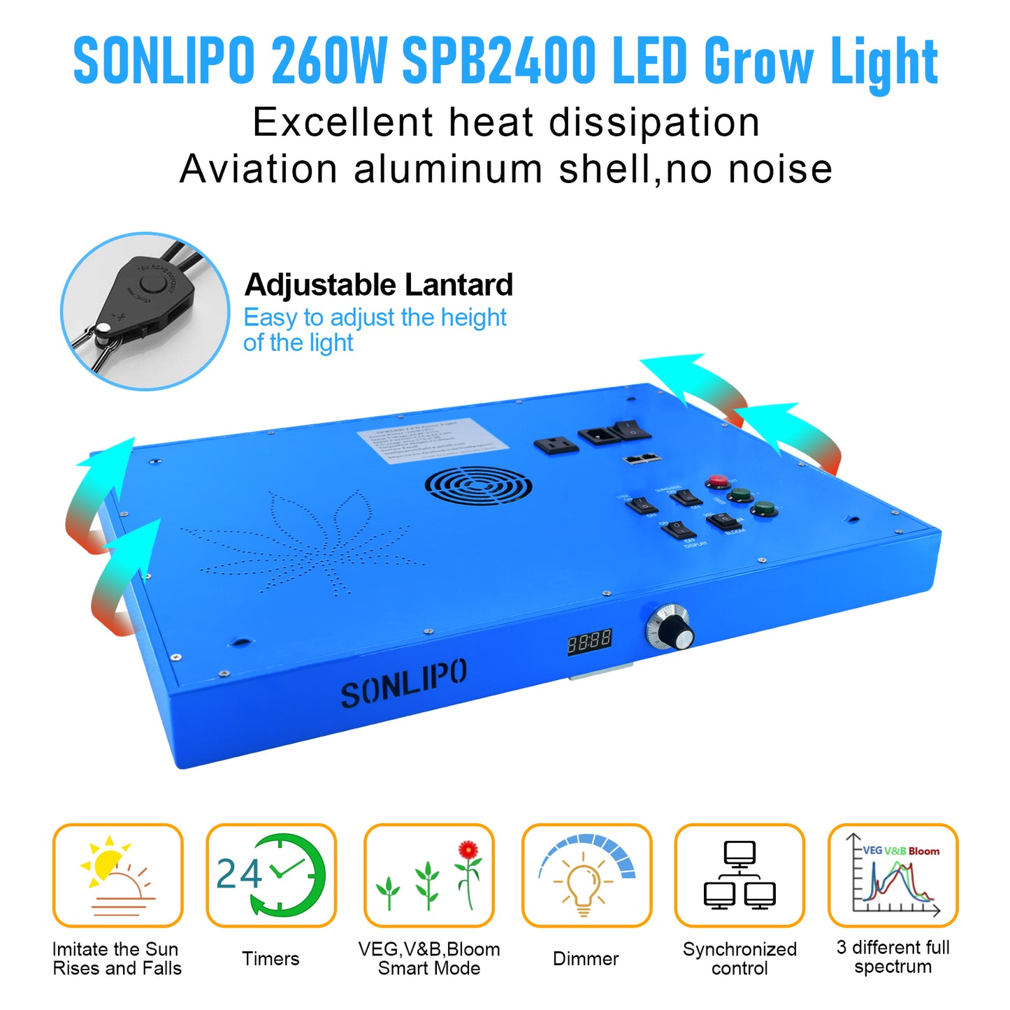 JideTech High 260W PPFD Vertical Farm Full Spectrum LED Plant Grow Light Square Led Grow Lamp For Indoor Plants(SPB2400-260W)