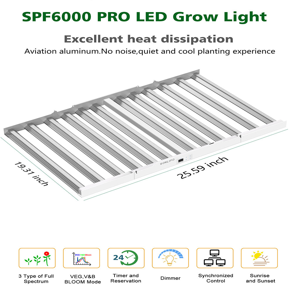 JideTech LED Grow Light 600W with Full Spectrum Veg & Bloom Dimmer Timer Energy Saving LED Plant Light Fixture(600W SPF6000PRO)