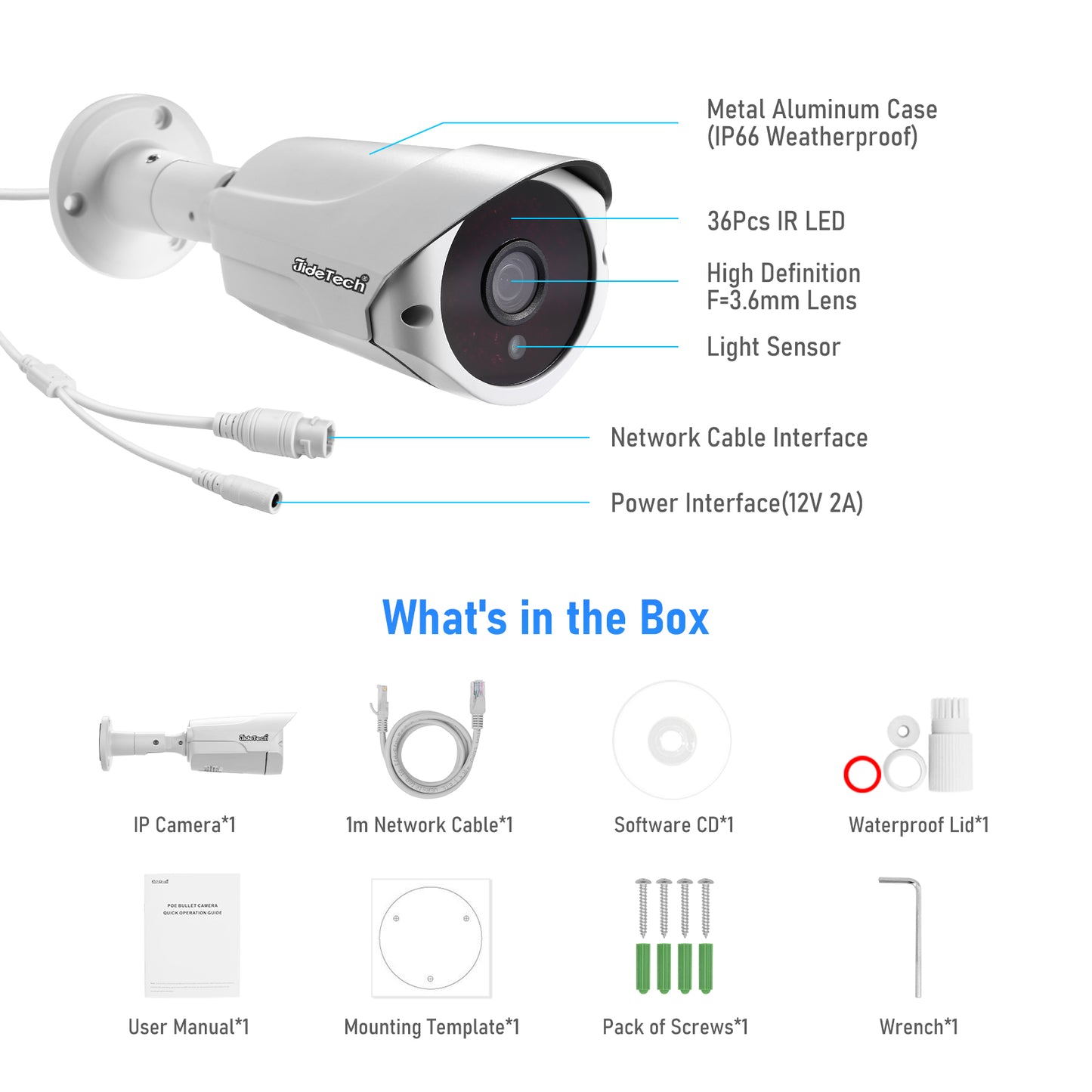 JideTech 5MP POE Bullet IP Security Camera Night Vision Waterproof IP66 (BC1-5MP)