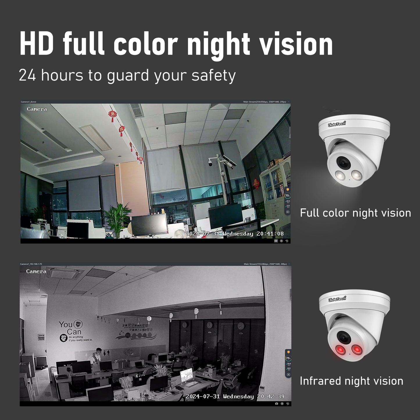 JideTech 5MP Dual Lights POE 24V Full color Night vision Dome lP Camera (DM04-5MP)