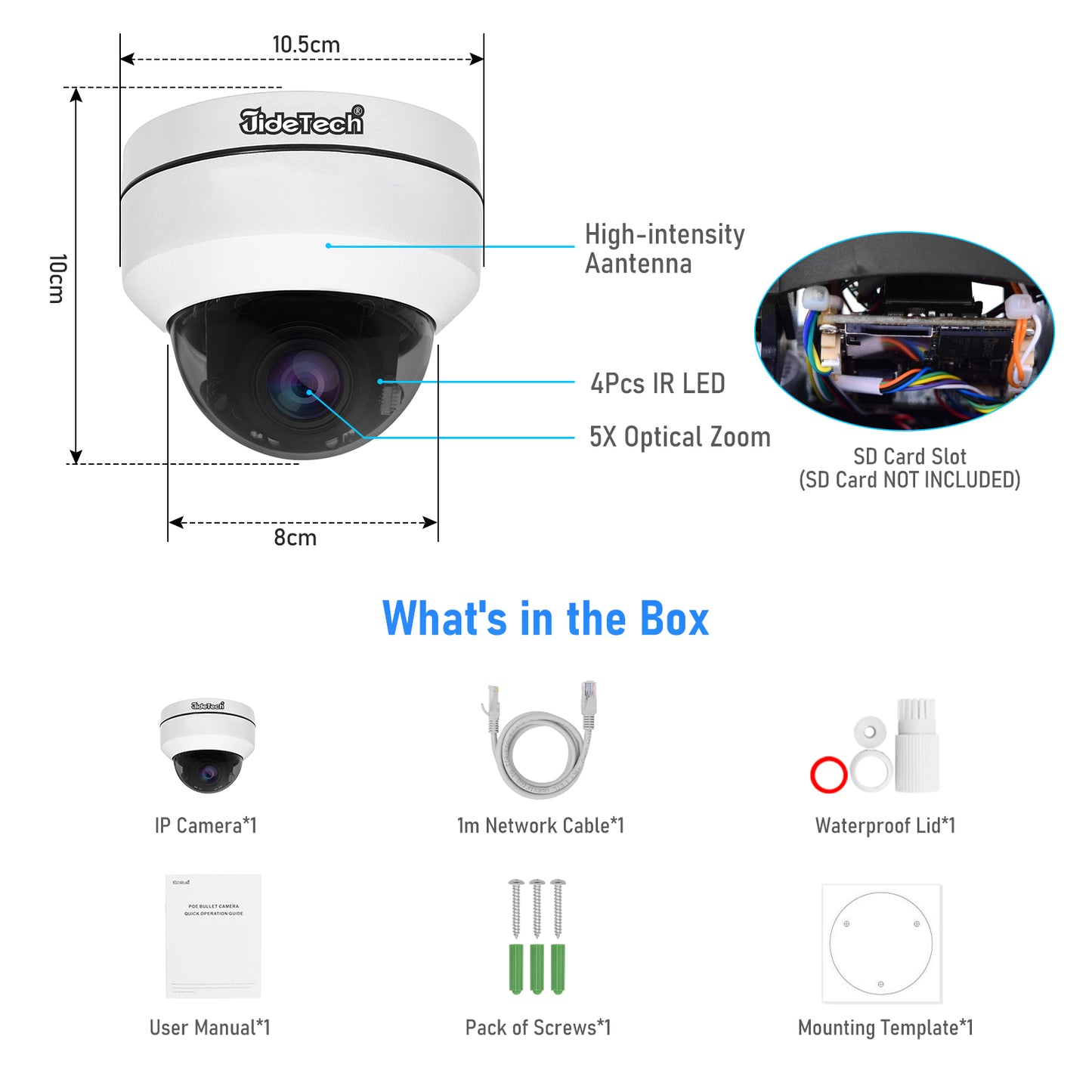 JideTech 5MP 5X Zoom PTZ PoE Camera (P1-5X-5MP)