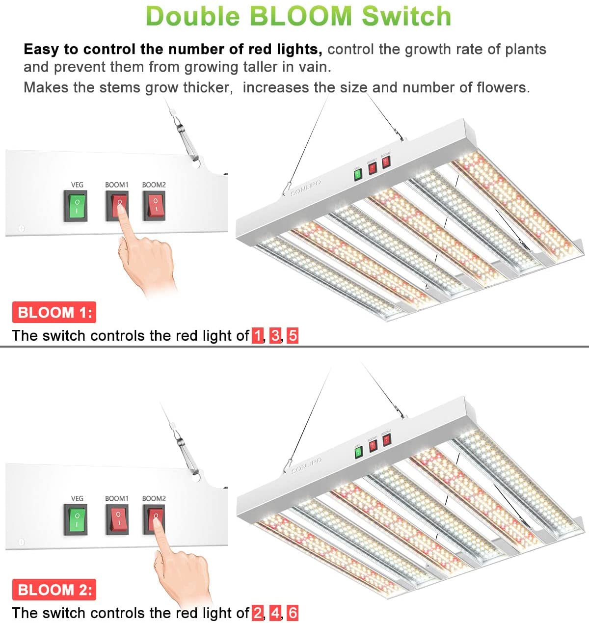JideTech Greenhouse Plant Light Led 6 Bars 200W Full Spectrum Led Grow Light For Indoor Plant(SPF2000-200W)