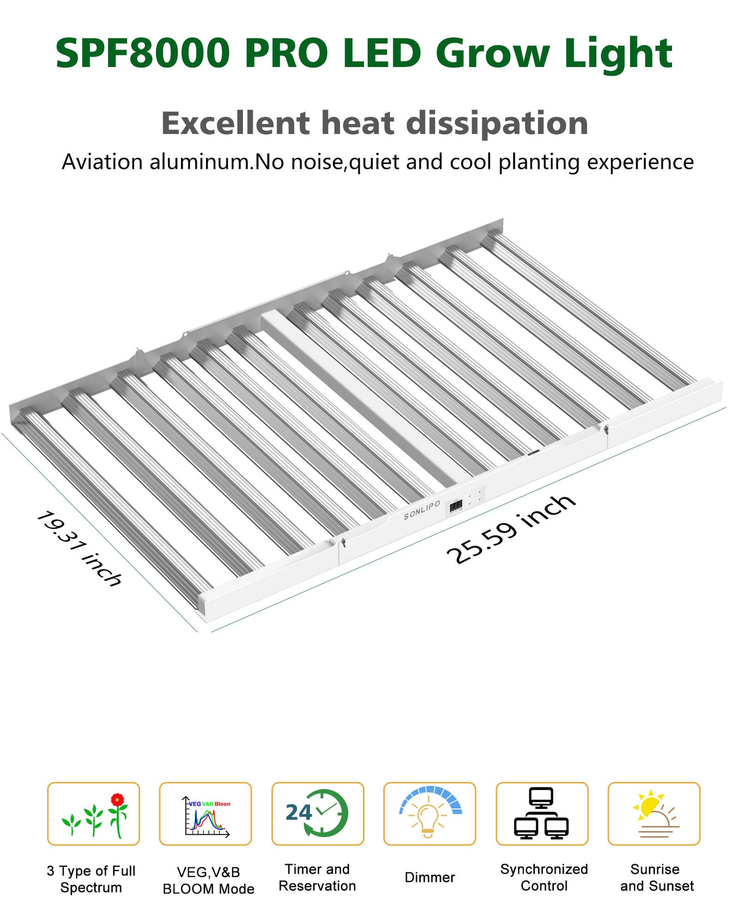 SPF8000 PRO Plant Lamp LED Full Spectrum Grow Light 800W 7 x 7 ft Cover with 3312 Pieces Sam-sung Diodes, Grow Lights for Plants