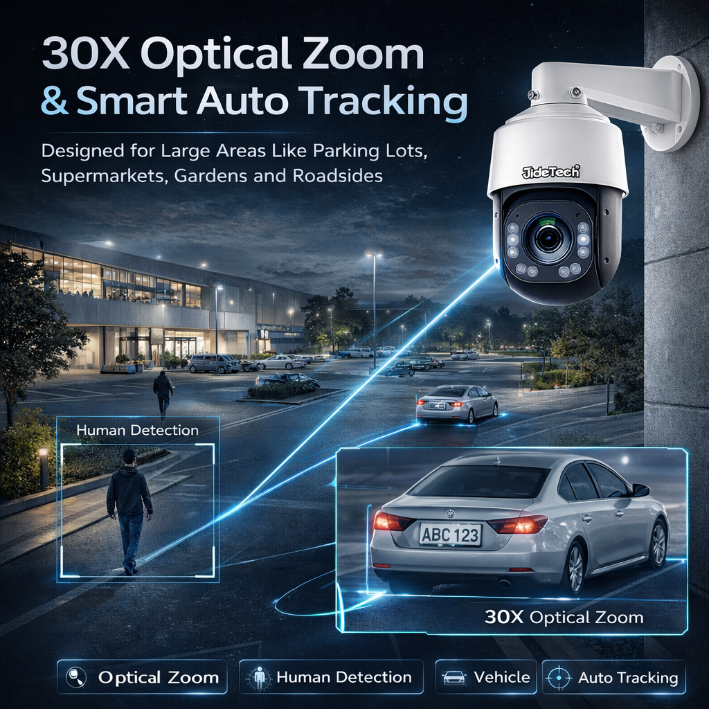 JideTech 8MP 30X Optical Zoom Absolute Positioning PoE PTZ IP Camera (P7-30X-8MP)