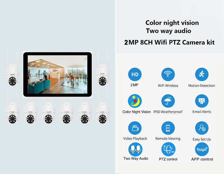 JideTech 3MP 8CH Wireless IP Camera with HD Slim10.1 inch 1x 8CH 1080P All-in-one screen Host(NK4-8H-3MPW-QD)