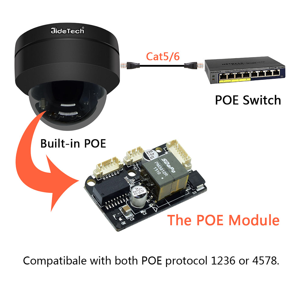JideTech 5MP Metal Dome PoE IP Camera With SD Card Slot Free Shipping (P1-4X-5MPB) UK Stock