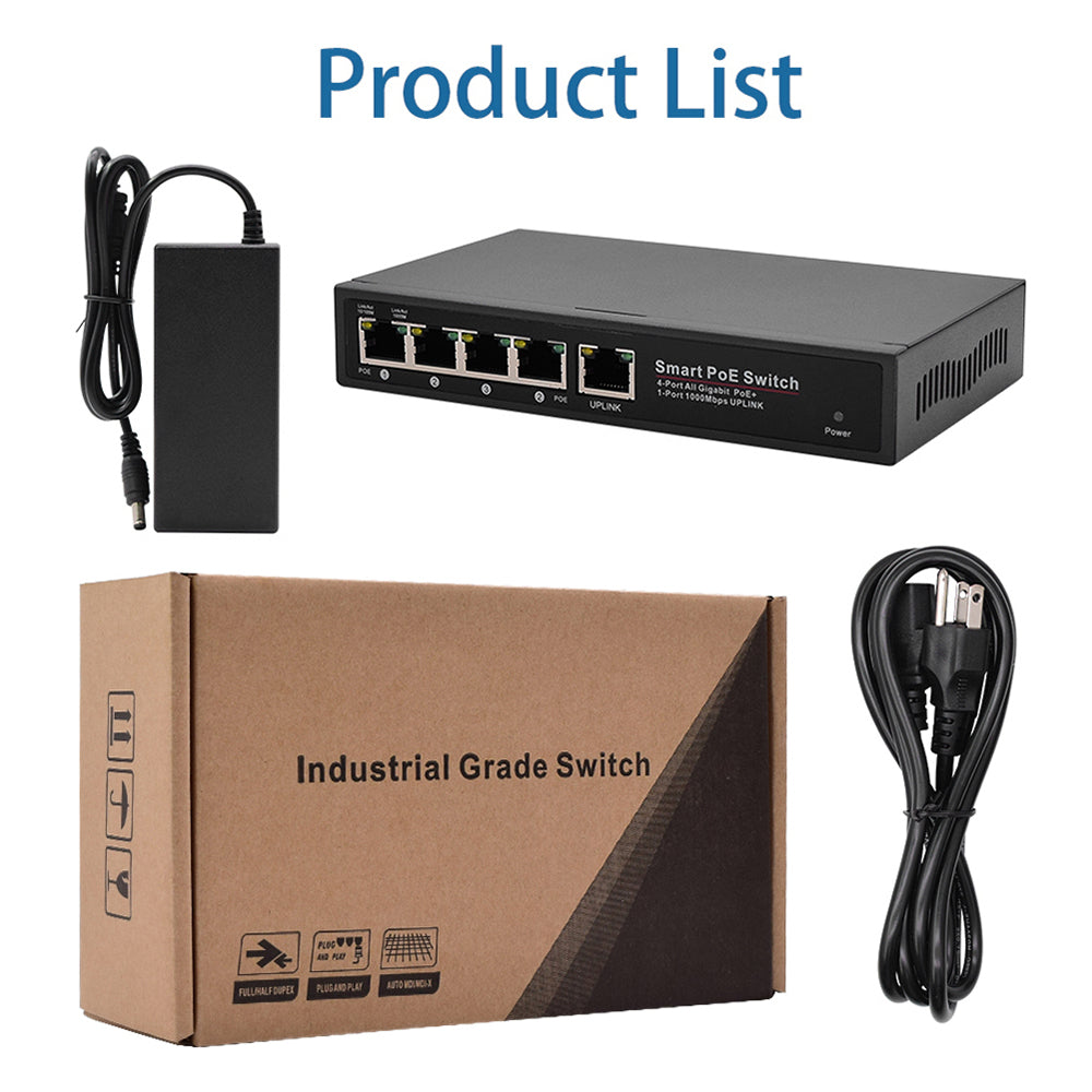 JideTech 5-Port Ethernet POE Switch With Metal