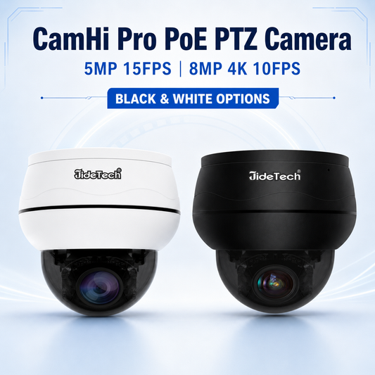 JideTech CamHi Pro 5MP/8MP PoE PTZ Camera, 5X Optical Zoom, Two-Way Audio – P1 Plus