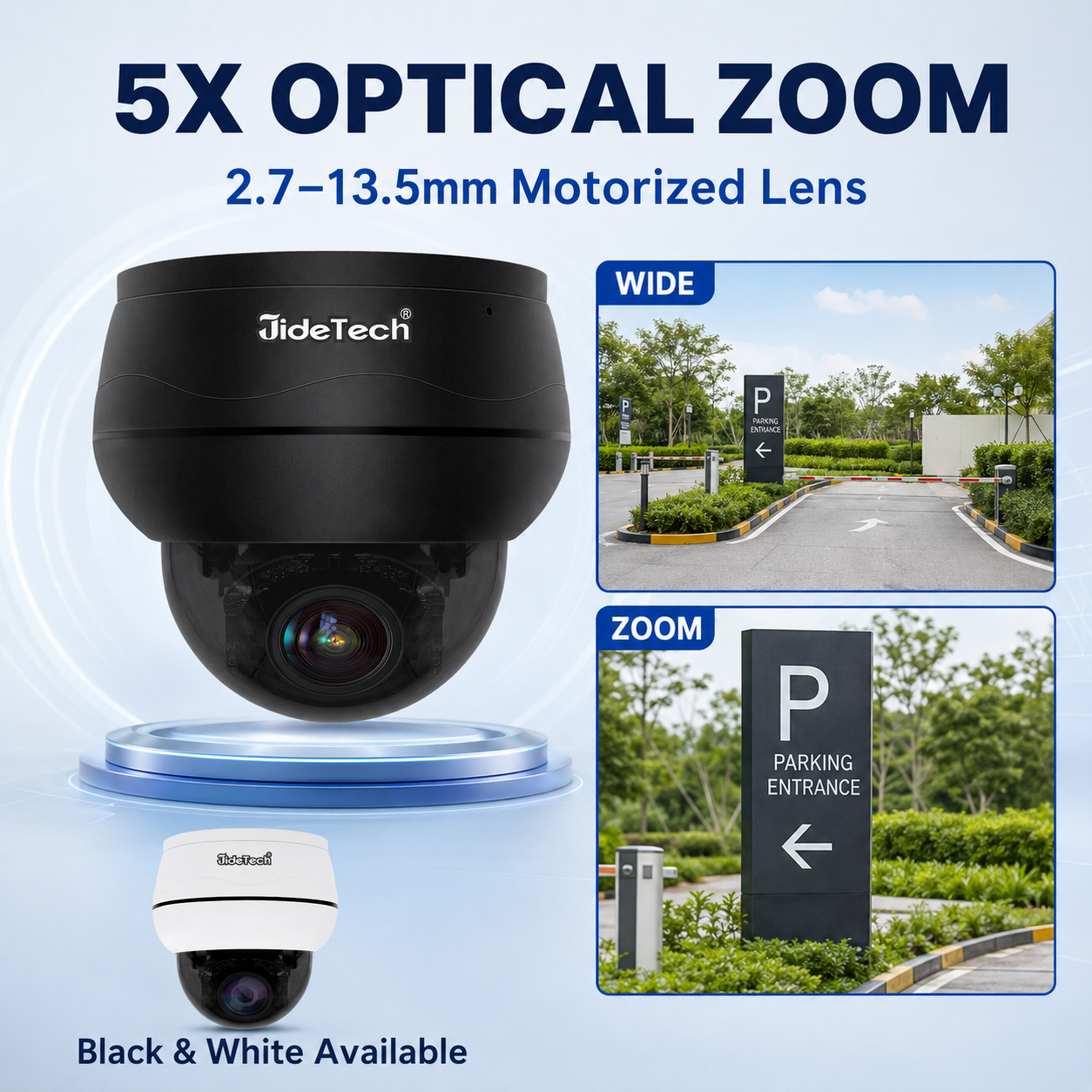 JideTech CamHi Pro 5MP/8MP PoE PTZ Camera, 5X Optical Zoom, Two-Way Audio – P1 Plus