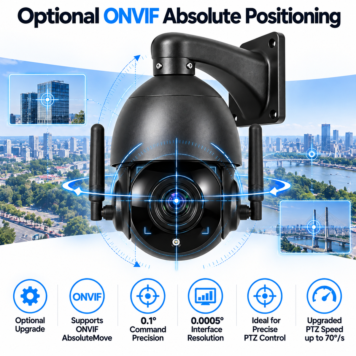 JideTech 8MP 20X WiFi PTZ IP Camera – ONVIF 2.4, RTSP/RTMP, AI Detection & Optional Absolute Positioning | P2