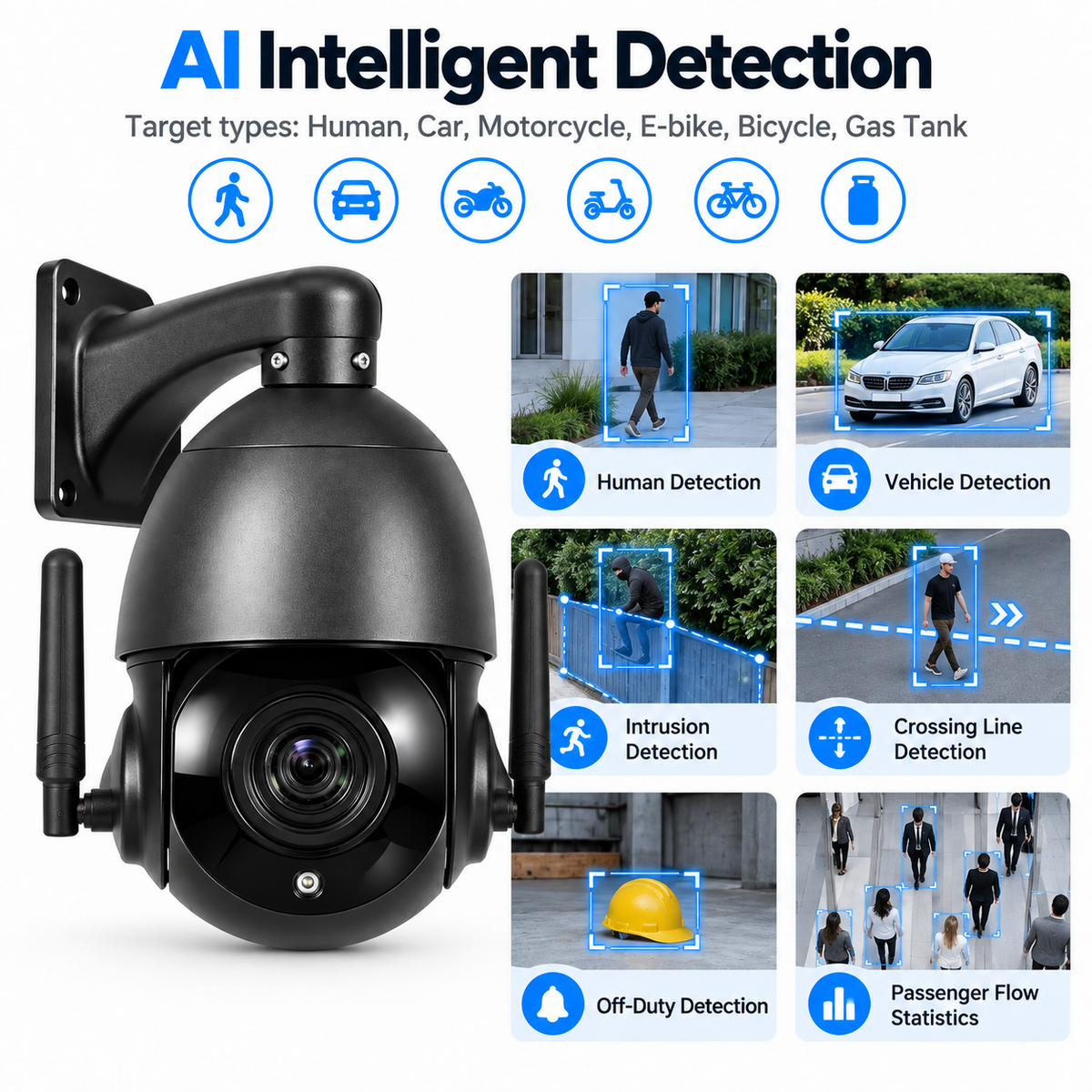 JideTech 8MP 20X WiFi PTZ IP Camera – ONVIF 2.4, RTSP/RTMP, AI Detection & Optional Absolute Positioning | P2