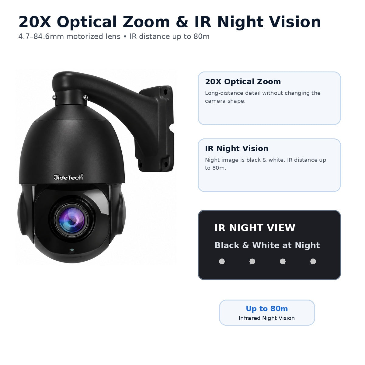 JideTech P2 20X optical zoom infrared black and white night vision up to 80m