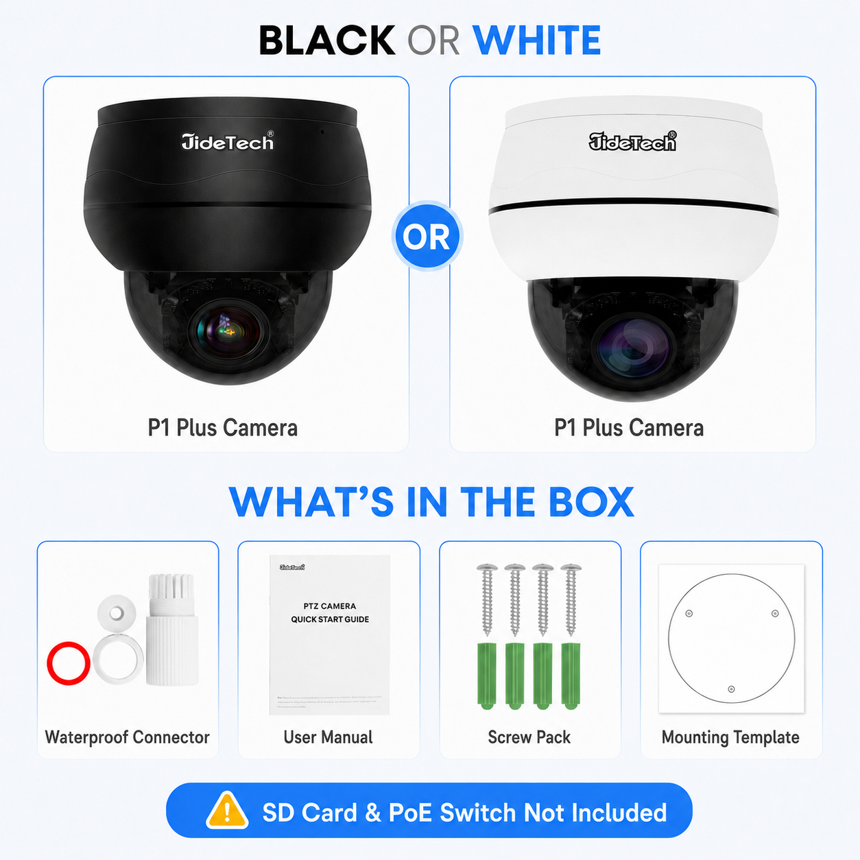 JideTech CamHi Pro 5MP/8MP PoE PTZ Camera, 5X Optical Zoom, Two-Way Audio – P1 Plus