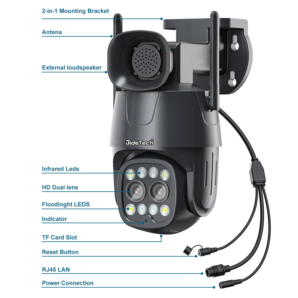 JideTech 2MP Dual Lens 4G Wi-Fi PTZ Cameras (Q4-2MP4G)