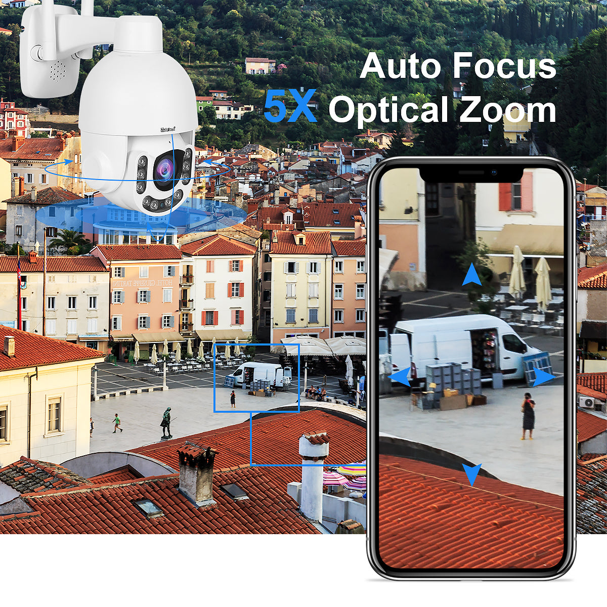 JideTech 5MP PTZ WiFi Camera Outdoor 5X Optical Zoom Camera with Auto-Tracking Camera Free Shipping