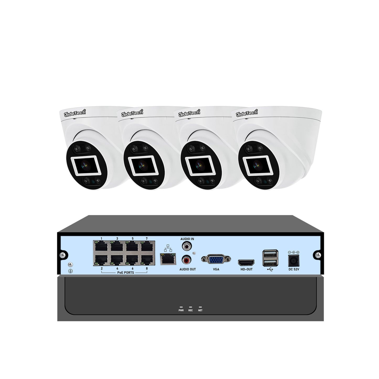 JideTech 5MP/8MP 4CH POE Dome Camera with NVR Indoor/Outdoor Camera Kit (NK5-4H-5MP)
