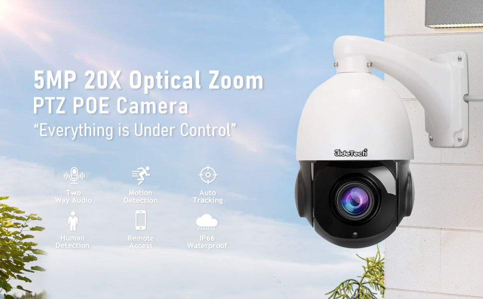 JideTech 5MP POE 20X Optical Zoom PTZ IP Security Camera Waterproof IP66 (P2-20X-5MP))
