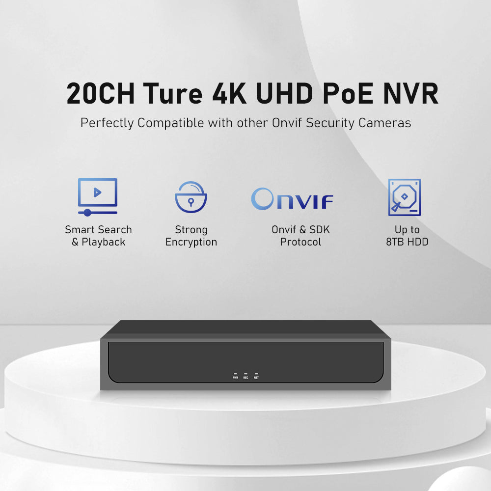 JideTech 20CH 8MP NVR Network Video Recorder Support 1HDD(MN3120B)