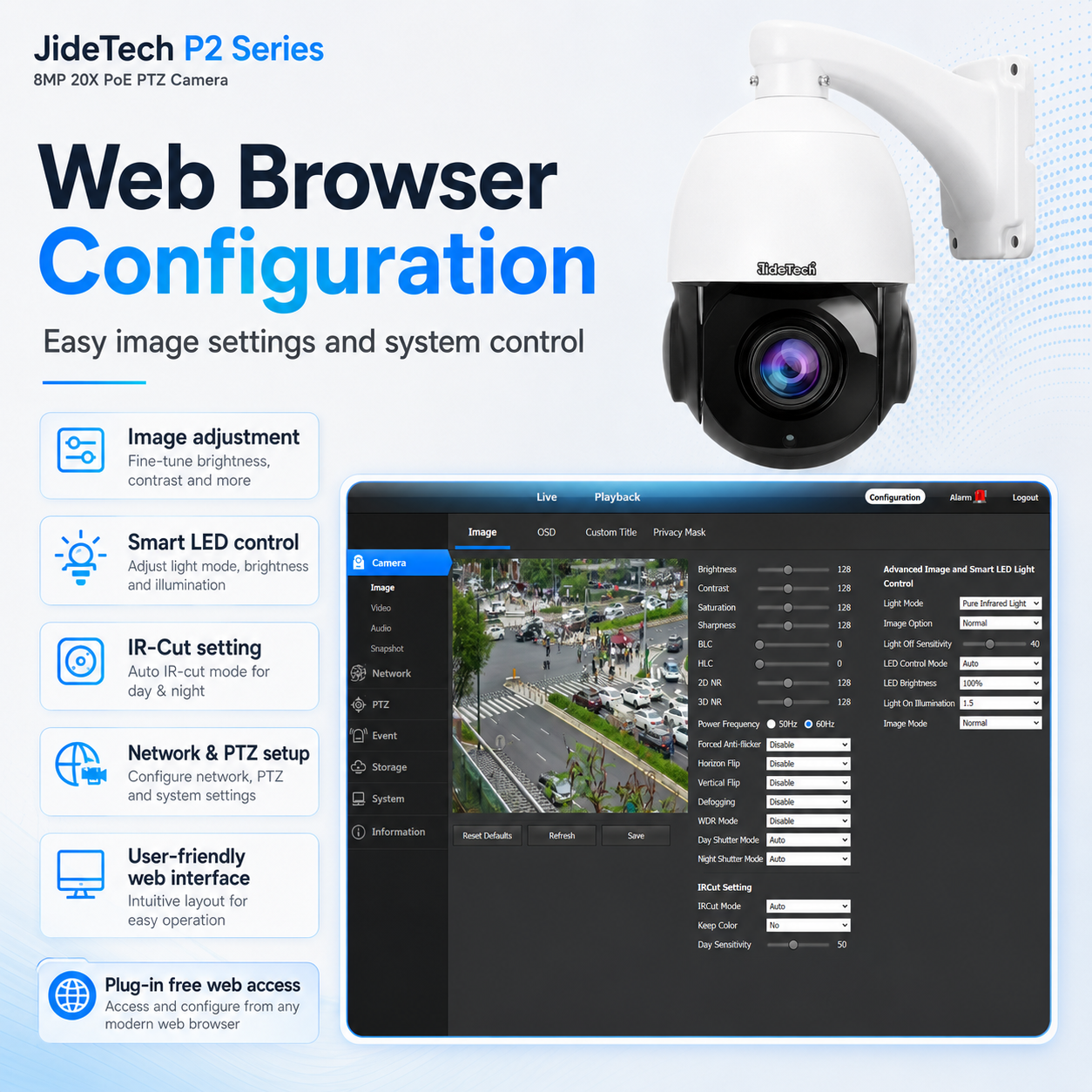 JideTech 5MP/8MP PoE 20X Optischer Zoom Infrarot PTZ IP-Kamera (P2)