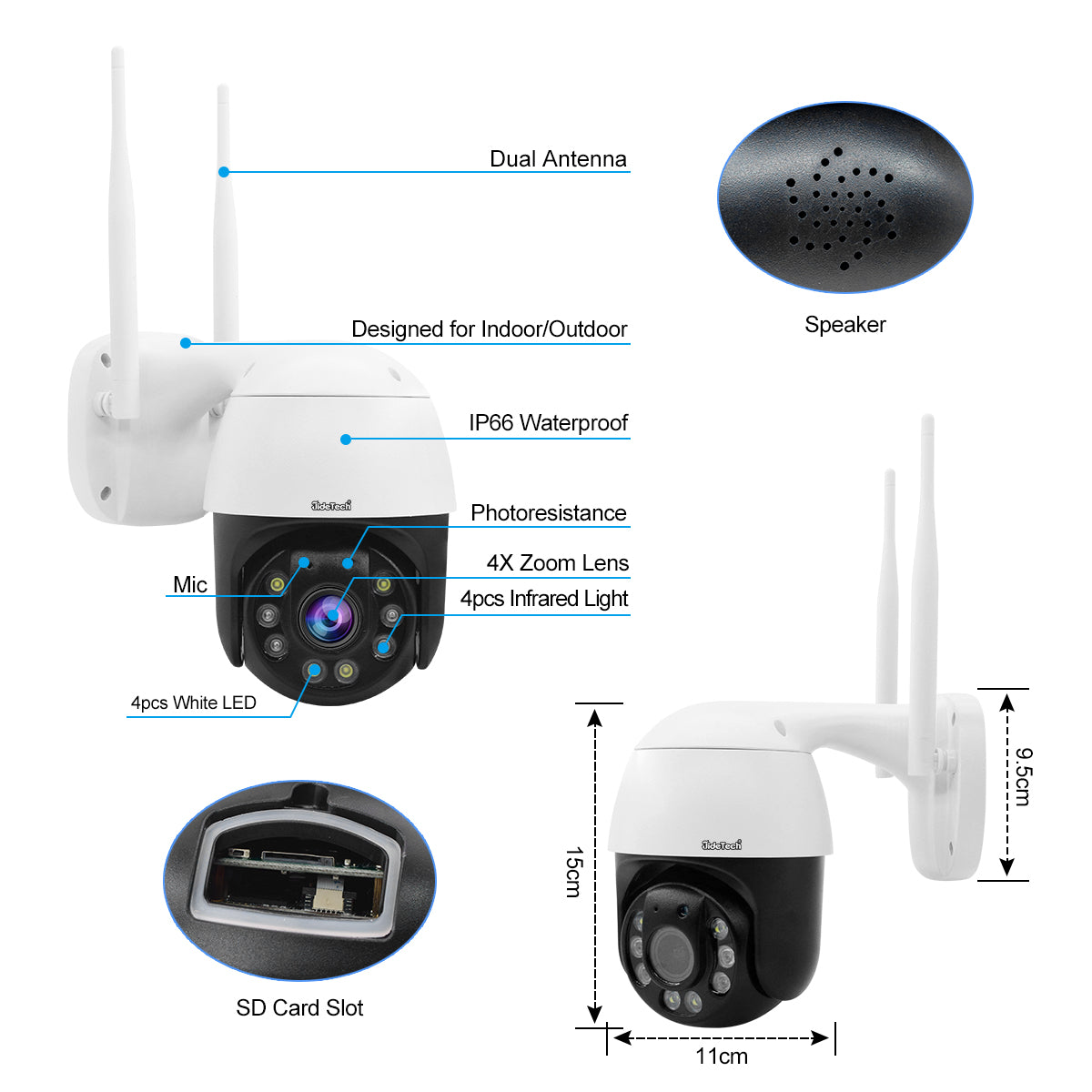 JideTech 5MP 5X Zoom Wi-Fi & 4G PTZ IP Camera with Europe SIM Card   (P16-5MPW-4G)