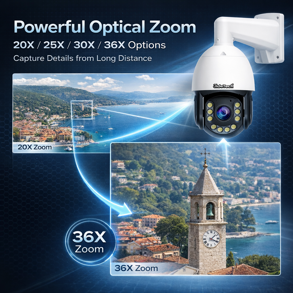 JideTech 8MP 30X Optical Zoom Absolute Positioning PoE PTZ IP Camera (P22)
