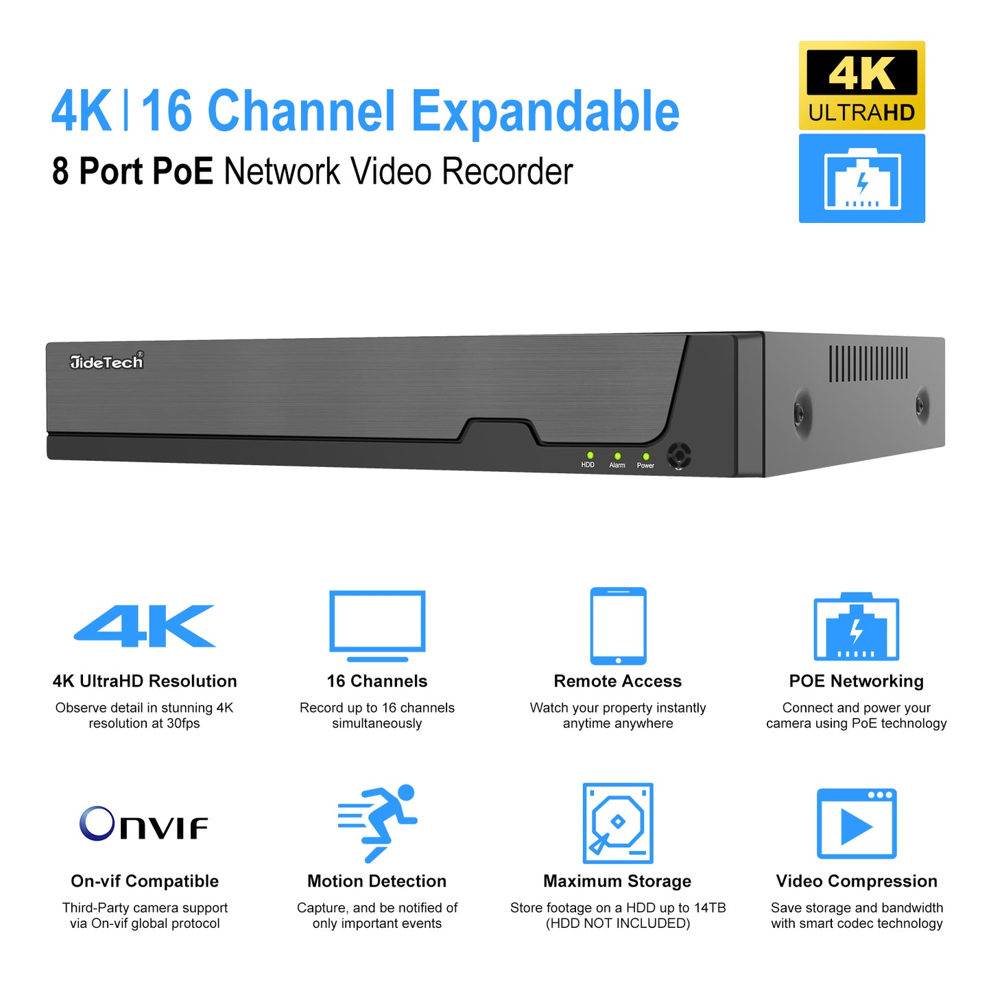 JideTech 16CH PoE Network Video Recorder
