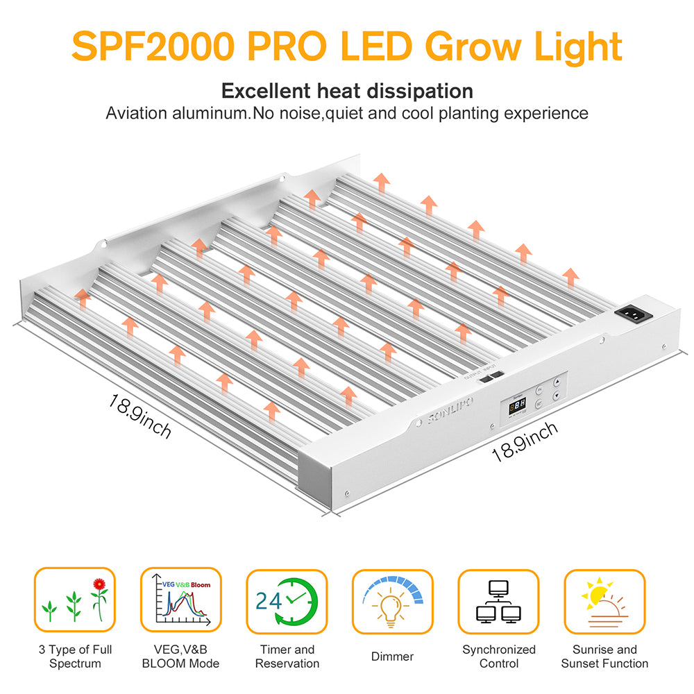 JideTech LED Grow Light 200W 4x4ft Coverage Full Spectrum Veg & Bloom Dimmer Timer (200W SPF2000PRO)