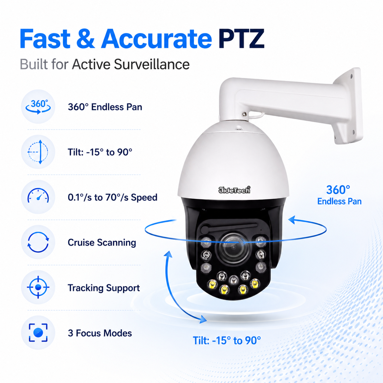 JideTech 8MP 30X Absolute Positioning PoE PTZ Camera with 500m IR Night Vision