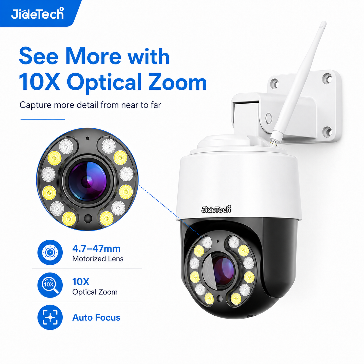 JideTech 3,5-Zoll 10X 8MP 4G (Rot- und Blaualarm) PTZ-Kamera (Q7-10X-8MP4G) 