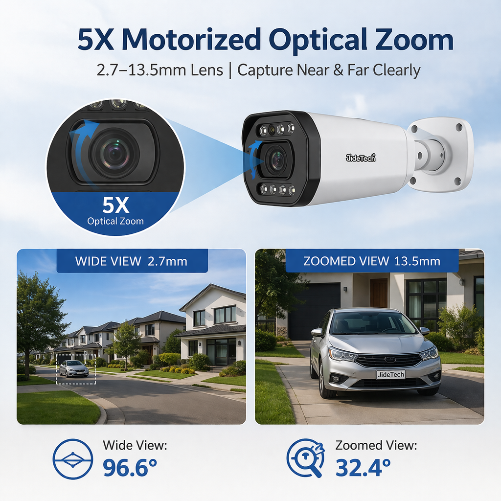 JideTech 8MP 5X Motorized Zoom Full Color Night Vision PoE IP Camera (BC2V-8MP)