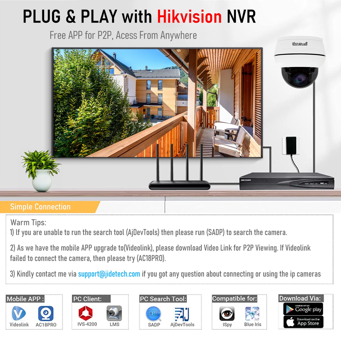 JideTech 5MP/8MP/12MP POE Network Dome Security Camera (P1 Plus-5MP）