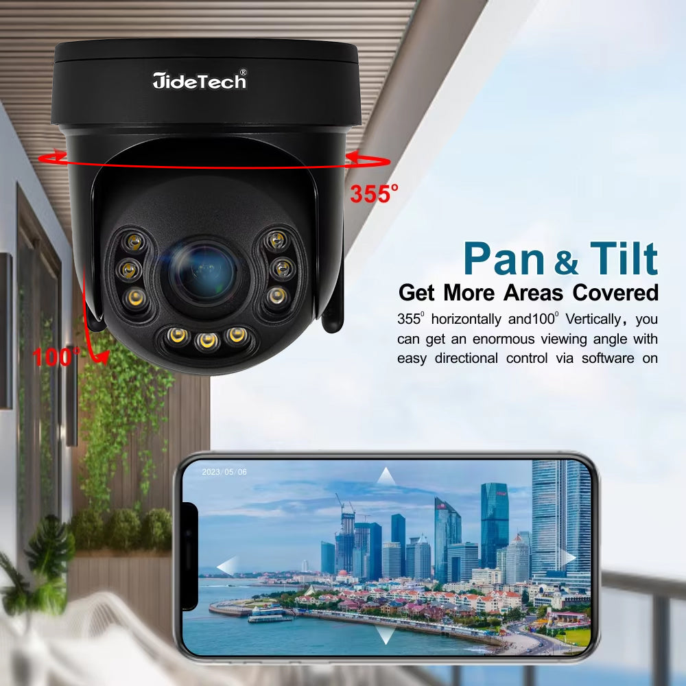 JideTech 8MP H.265 5X WiFi Optical Zoom ColorVu PTZ IP Camera