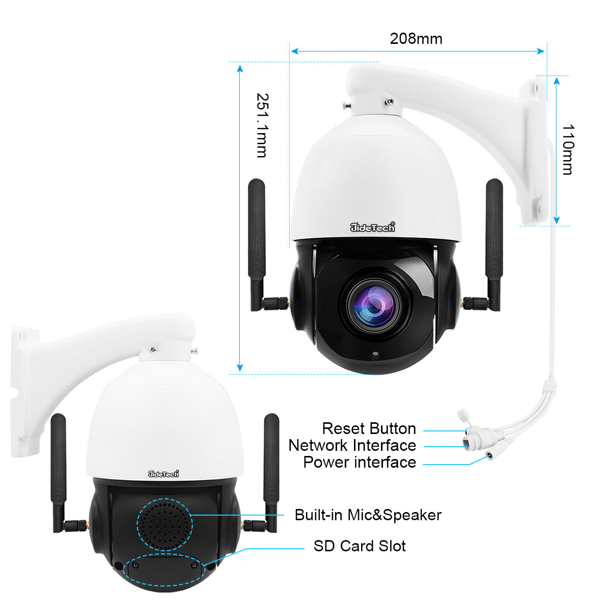 JideTech 5MP/8MP WIFI 20X Zoom PTZ IP Camera(P2-20X-5MPW)