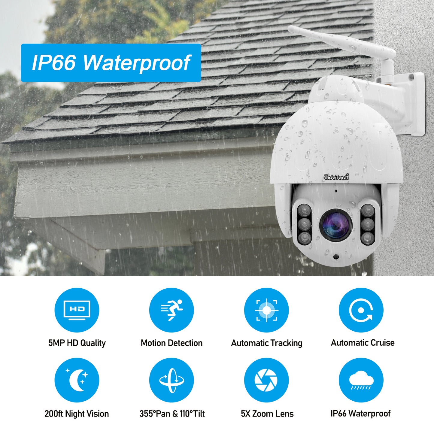 JideTech 5MP WiFi 5X Zoom PTZ IP Camera for Indoor Outdoor UK Stock Free Shipping (P3-5X-5MPW)