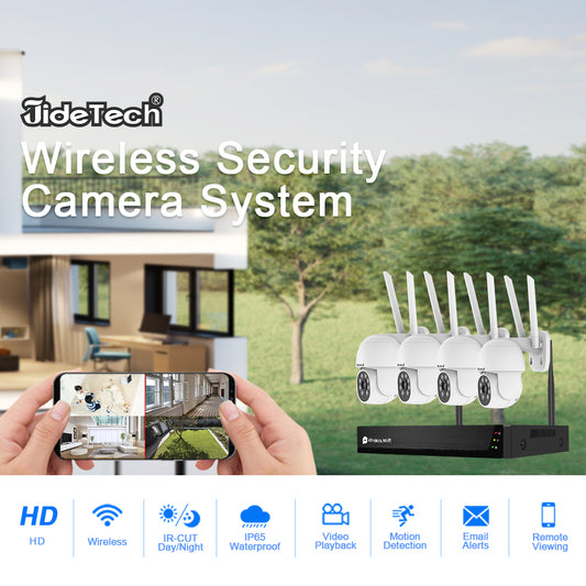 JideTech 3MP 4CH Wireless PTZ Camera IP Security Camera System (NK4-4H-3MPW)