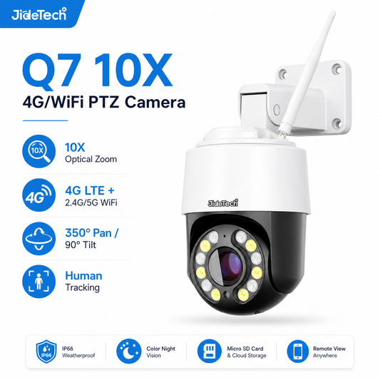 JideTech 3,5-Zoll 10X 8MP 4G (Rot- und Blaualarm) PTZ-Kamera (Q7-10X-8MP4G) 