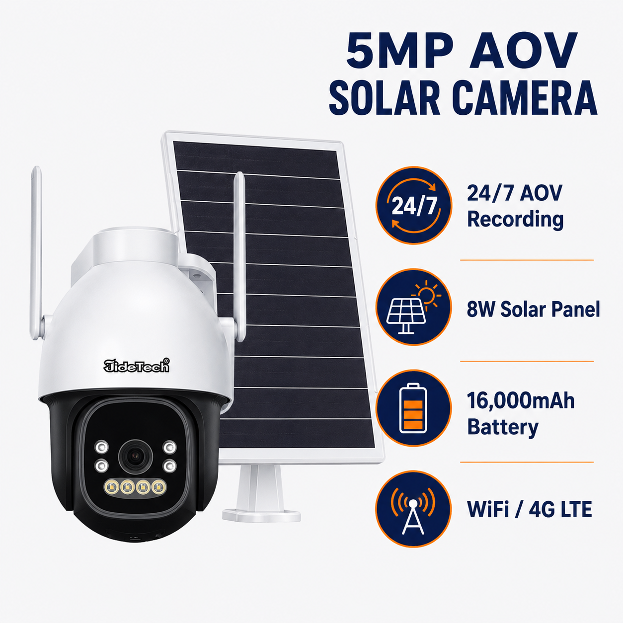 JideTech D5 5MP AOV Solar PT Camera – WiFi / 4G LTE