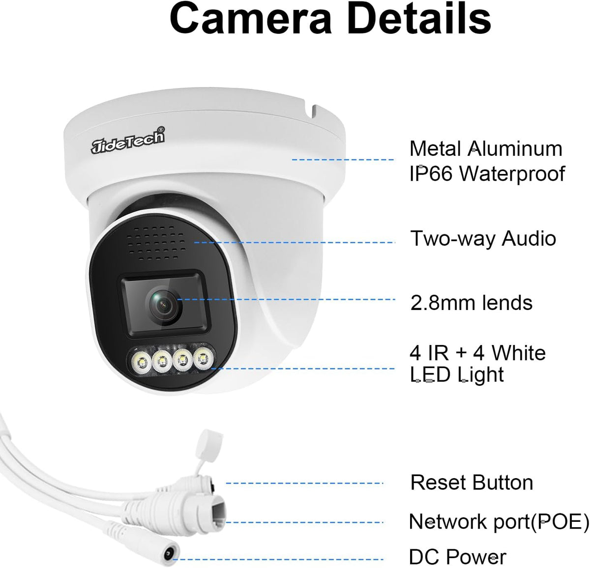 JideTech DM10 5MP/8MP Wise-ISP PoE Dome IP Camera – Color Night Imaging