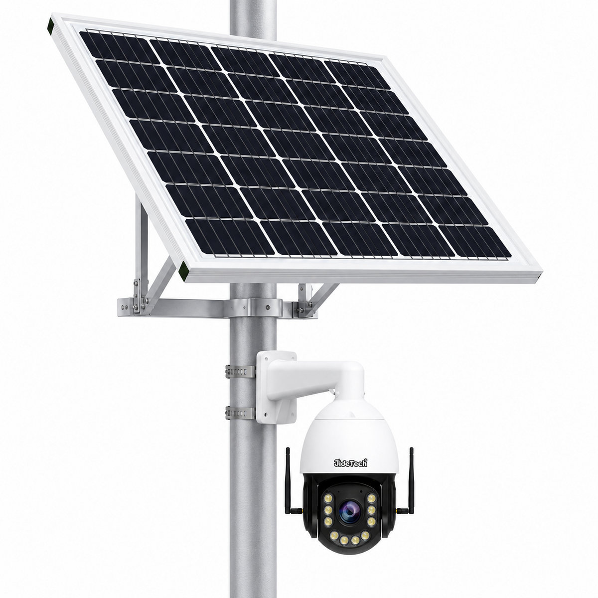 JideTech 8MP 36X 4G WiFi solar PTZ camera with 100W solar panel and 60Ah battery