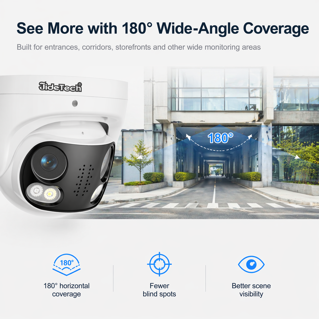 JideTech 180° Wide-Angle Dual-Lens PoE IP Camera with 4MP/8MP Options (DM12）