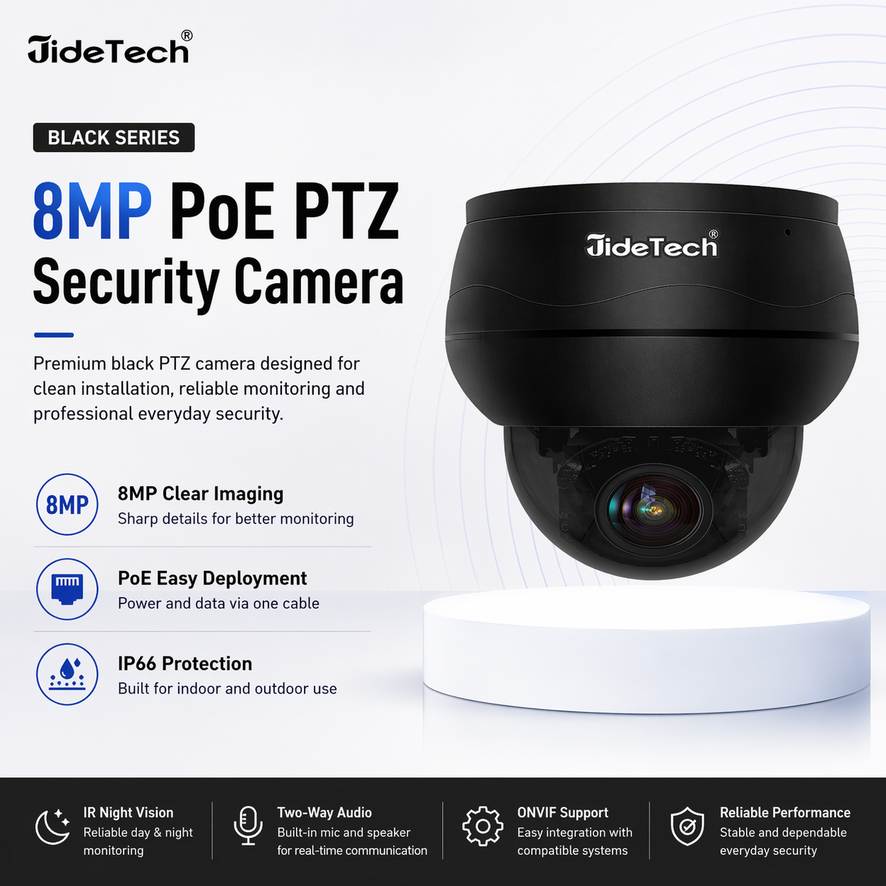 JideTech IP PoE Kamera Außen-/Innenbereich Wasserdichte IP66 Nachtsichtkamera (P1 Plus-5X-8MPB)