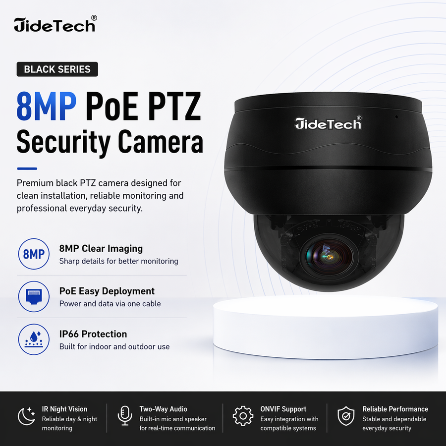 JideTech 8MP 10X Zoom (Hybrid zoom) PoE Dome PTZ IP Camera (P1 PLUS)