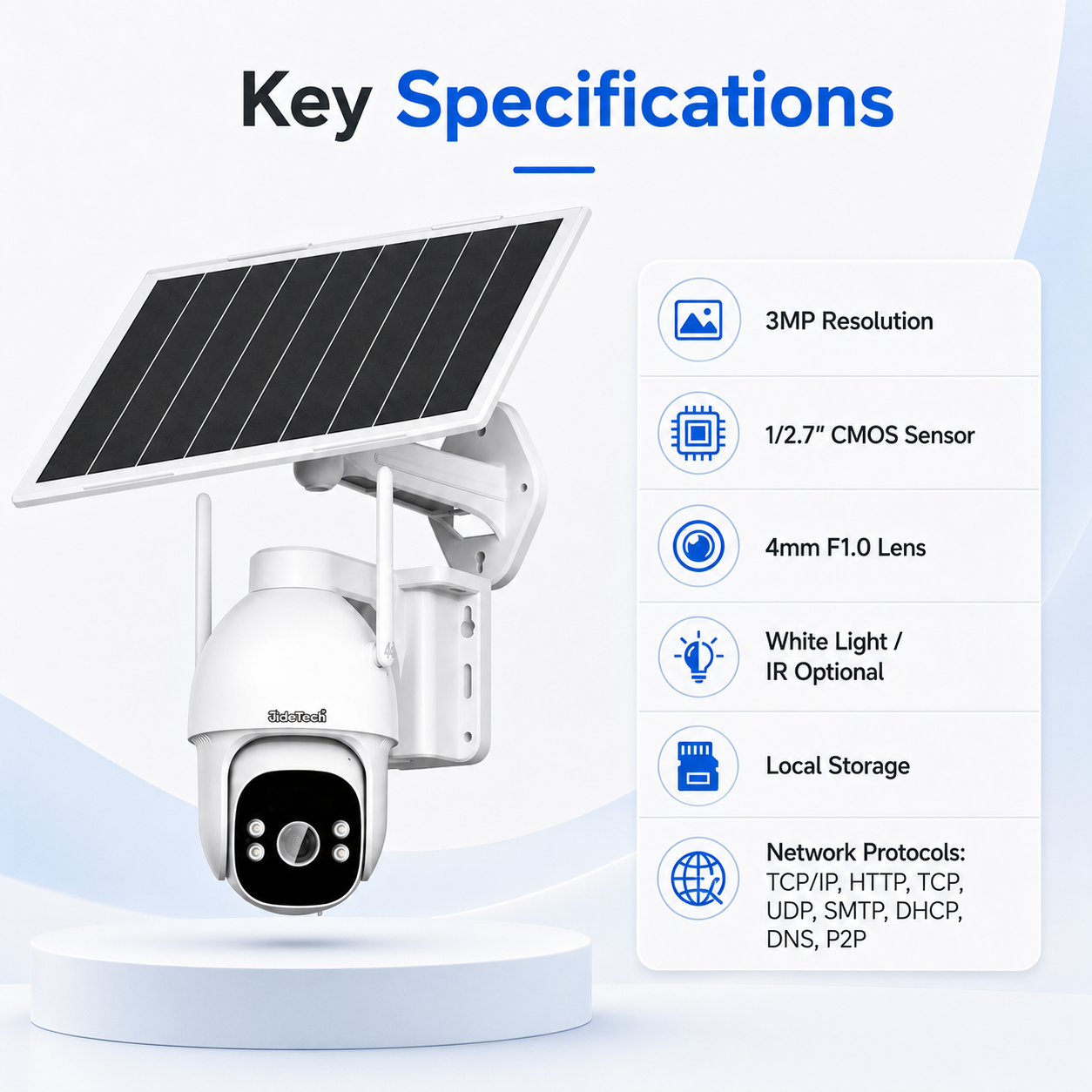 JideTech D01 3MP AOV Solar PTZ Camera with Wise-ISP – WiFi or 4G LTE