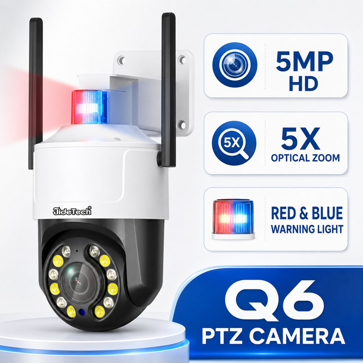JideTech 3,5-Zoll 5-fach Zoom 4G (Rot- und Blaualarm) PTZ-Kamera (Q6-5X-5MP4G) 