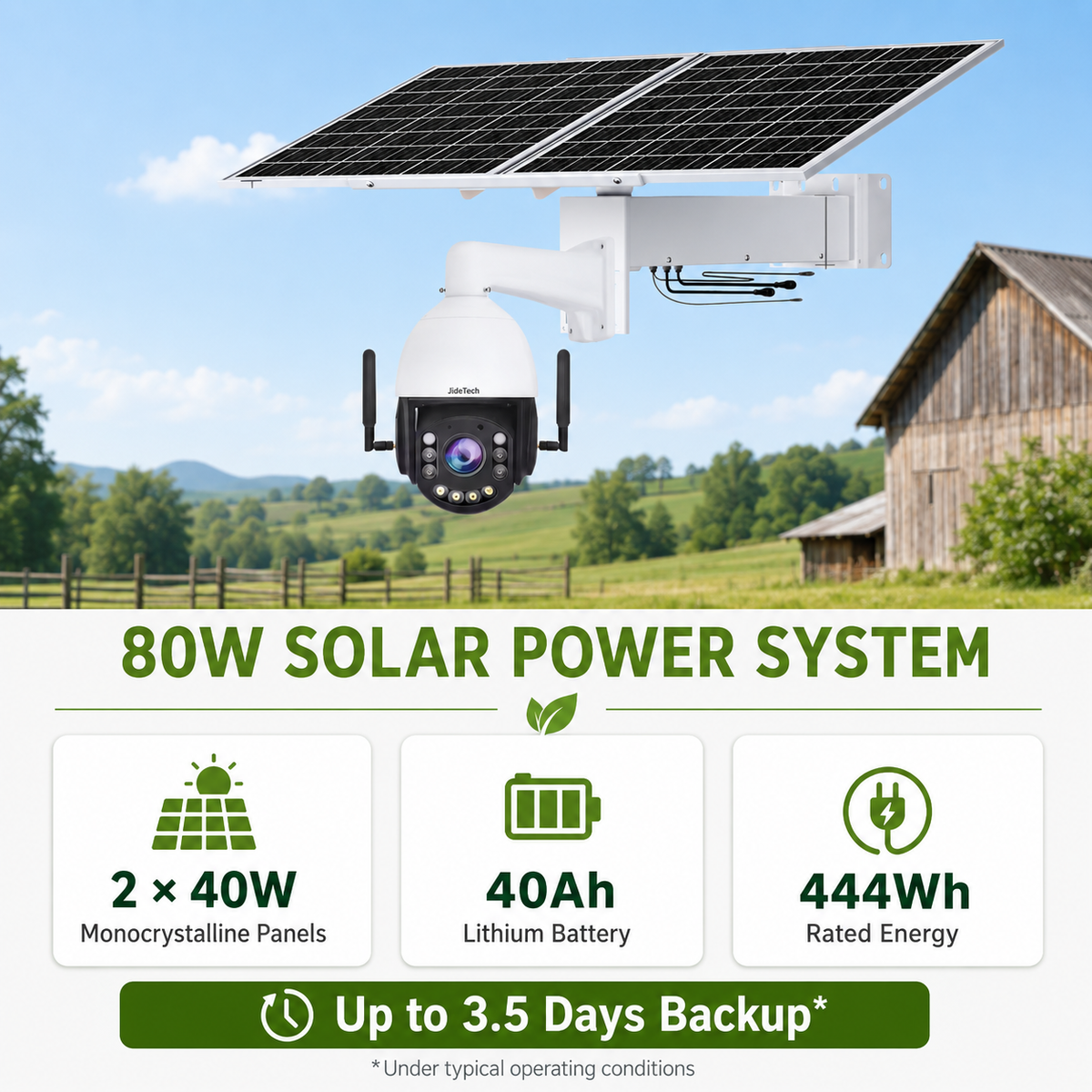 JideTech 8MP 20X 4G WiFi Solar PTZ Camera with OpenVPN, ONVIF & 80W Solar Kit