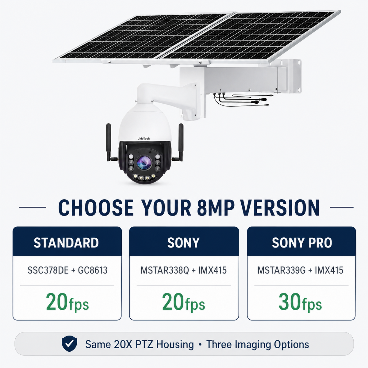 JideTech 8MP 20X 4G WiFi Solar PTZ Camera with OpenVPN, ONVIF & 80W Solar Kit